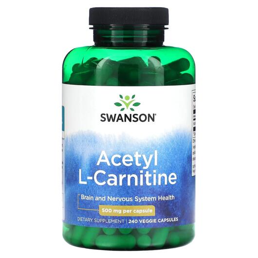 Основне фото товара Swanson, Acetyl L-Carnitine 500 mg, L-Карнітин, 240 капсул