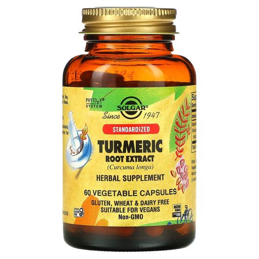 Основне фото товара Solgar, Turmeric Root Extract, Коріння куркуми, 60 капсул