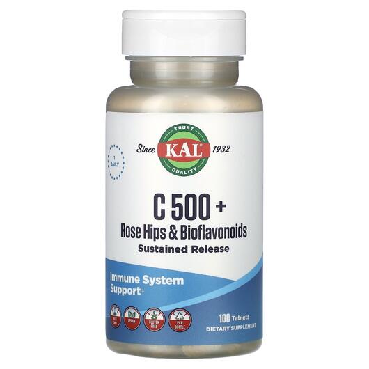 Основне фото товара KAL, C 500 + Rose Hips & Bioflavonoids, Вітамін C, 100 таблет