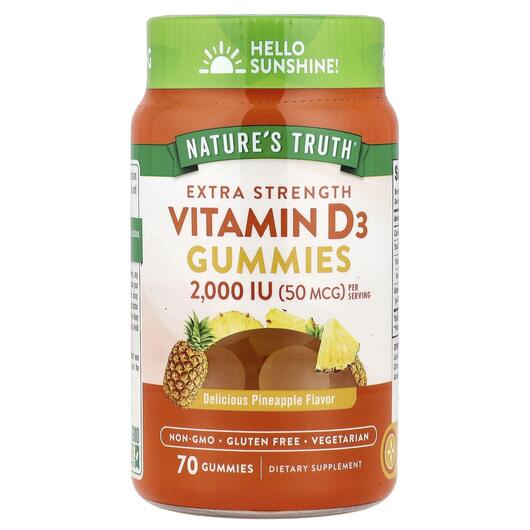 Основне фото товара Vitamin D3 50 mcg Gummies, Жувальний D3, 70 цукерок