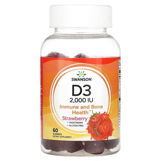 Основне фото товара D3 Strawberry 2000 IU, Вітамін D3 Холекальциферол, 60 таблеток