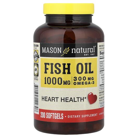 Основне фото товара Mason, Fish Oil 1000 mg, Омега 3, 200 капсул