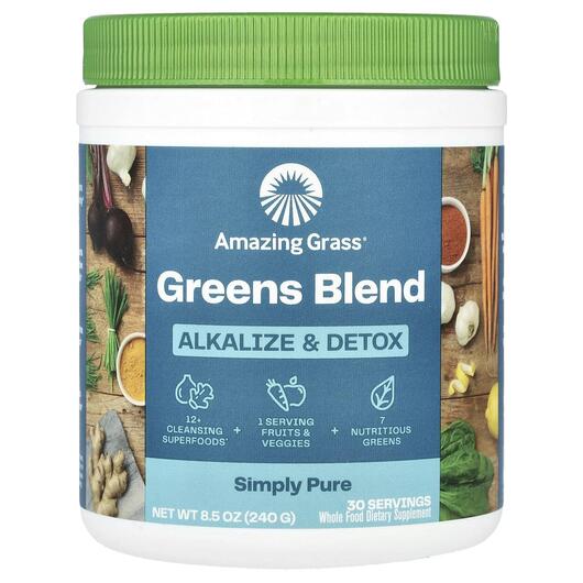 Основне фото товара Amazing Grass, Green Blend Alkalize & Detox, Суперфуд, 240 г