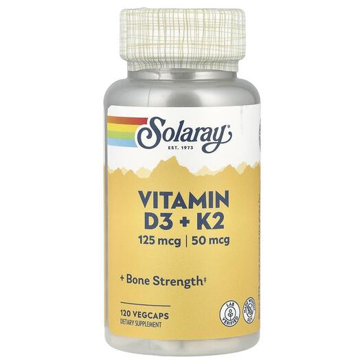 Основне фото товара Solaray, Vitamin D3 + K2, Вітамін D3, 120 капсул