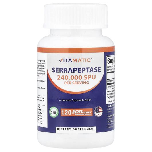 Основне фото товара Vitamatic, Serrapeptase 240000 SPU, Серрапептаза, 120 капсул