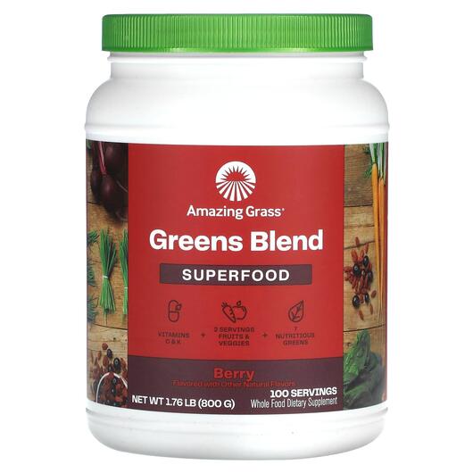 Основне фото товара Amazing Grass, Green Superfood Berry, Суперфуд, 800 г