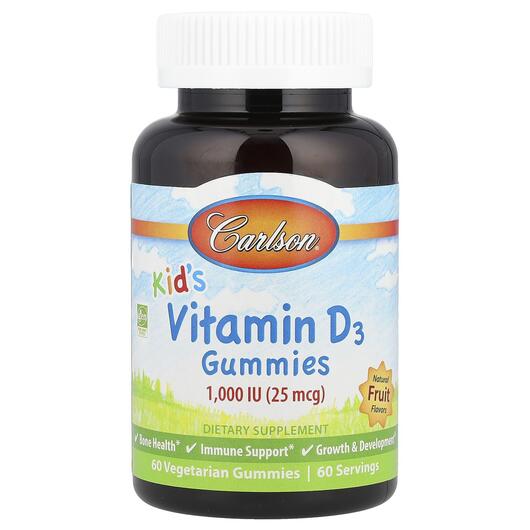 Основне фото товара Carlson, Kid's Vitamin D3 Gummies, Вітамін D3 1000 МО, 60 цу
