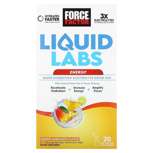 Основне фото товара Liquid Labs Energy Rapid Hydration Electrolyte, Електроліти, 8 g 