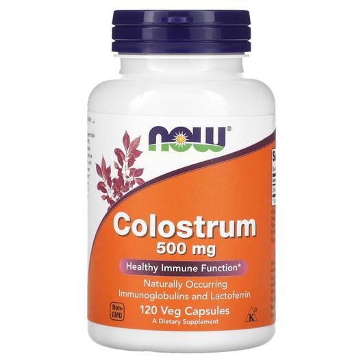 Основне фото товара NOW, Colostrum 500 mg, Колострум 500 мг, 120 капсул
