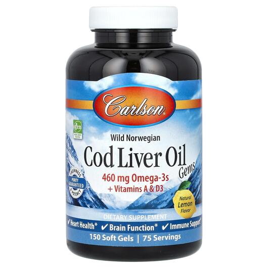 Основне фото товара Cod Liver Oil Gems Natural Lemon 460, Олія печінки тріски, 150 ка