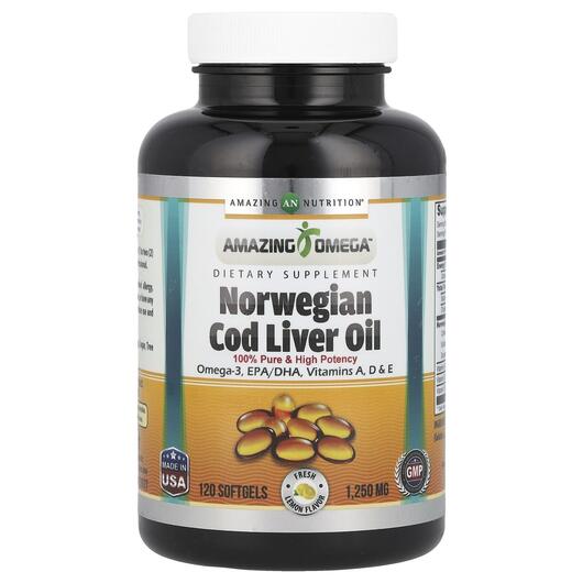 Основне фото товара Norwegian Cod Liver Oil Lemon 1250, Олія печінки тріски, 120 капс