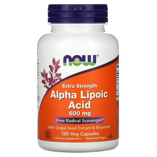 Основне фото товара NOW, Alpha Lipoic Acid, Альфа-ліпоєва кислота 600 мг, 120 капсул