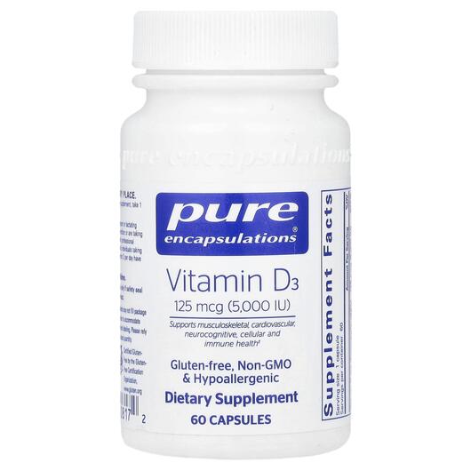 Основне фото товара Vitamin D3 125 mcg 5000 IU, Вітамін D3 Холекальциферол, 60 капсул
