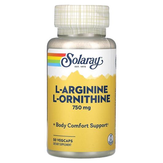 Основне фото товара Solaray, L-Arginine L-Ornithine 750 mg, L-Аргінін, 50 капсул