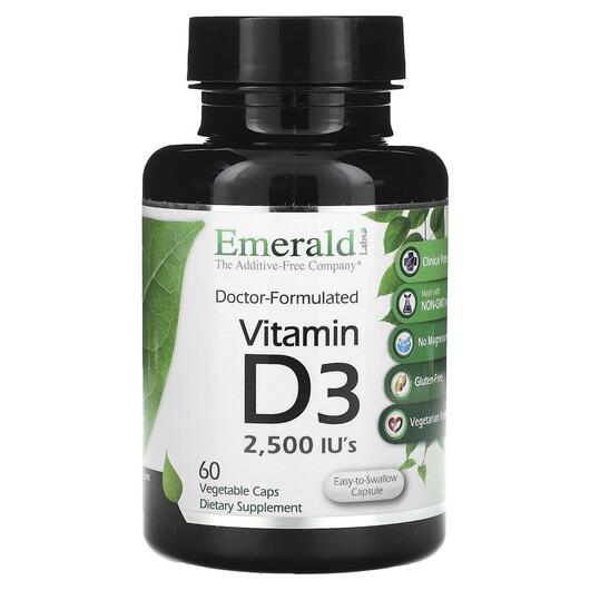 Основне фото товара Emerald, Vitamin D3 2500 IU's, Вітамін D3, 60 капсул
