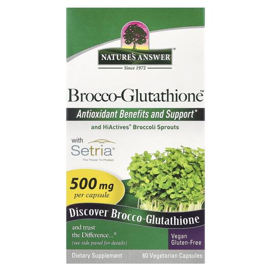 Основне фото товара Nature's Answer, Brocco-Glutathione 500 mg, Броколі, 60 капс