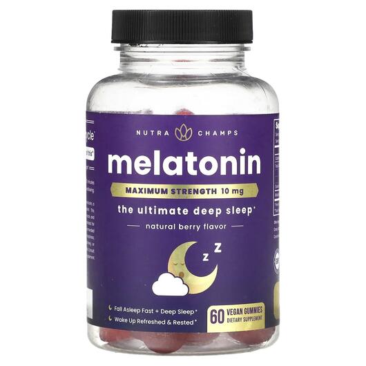 Основне фото товара NutraChamps, Melatonin Maximum Strength, Мелатонін, 60 таблеток