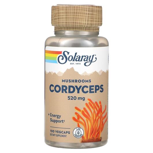 Основне фото товара Solaray, Cordyceps Mushrooms 520 mg, Гриби Кордицепс, 100 капсул