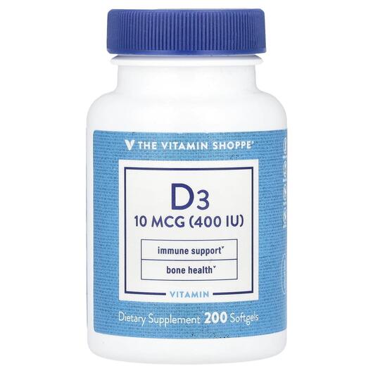 Основне фото товара Vitamin D3 10 mcg 400 IU, Вітамін D3 Холекальциферол, 200 капсул