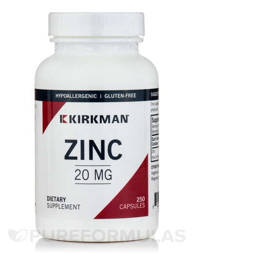 Основне фото товара Kirkman, Zinc 20 mg Hypoallergenic, Цинк, 250 капсул