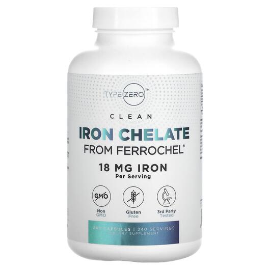 Основне фото товара TypeZero, Clean Iron Chelate 18 mg, Залізо, 240 капсул