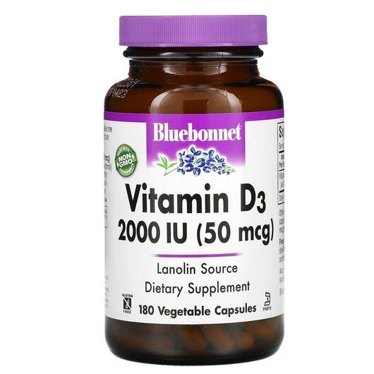Основне фото товара Bluebonnet Nutrition, Vitamin D3 2000 IU, Вітамін D3, 180 капсул