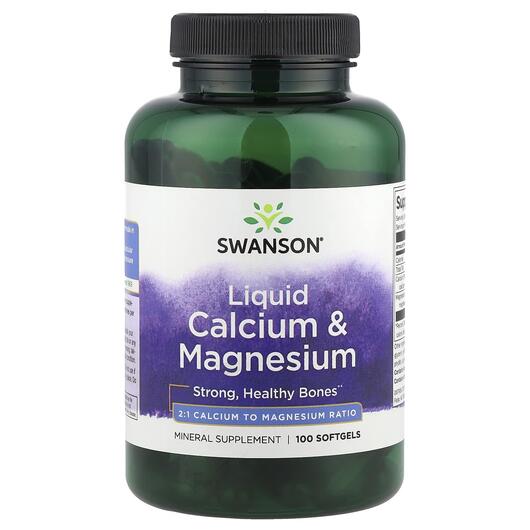 Основне фото товара Swanson, Liquid Calcium & Magnesium, Кальцій, 100 капсул