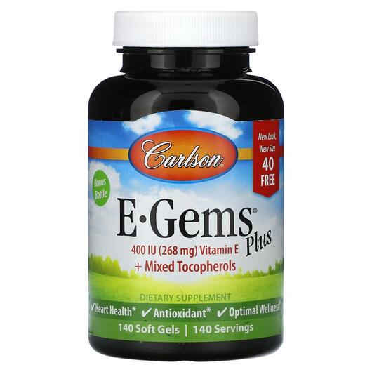 Основне фото товара E-Gems Plus 400 IU, Вітамін E Токофероли, 100 + 44 капсул