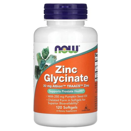 Основне фото товара NOW, Zinc Glycinate 30 mg, Гліцинат Цинку, 120 капсул
