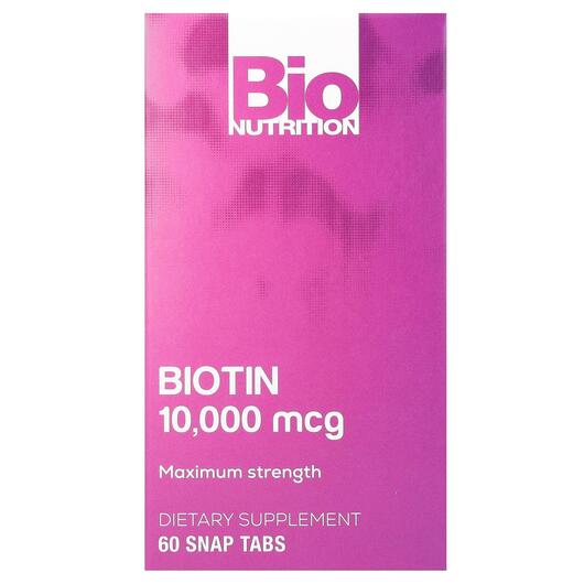 Основне фото товара Biotin Maximum Strength 10000 mcg, Вітамін B7 Біотин, 60 Snap Tab