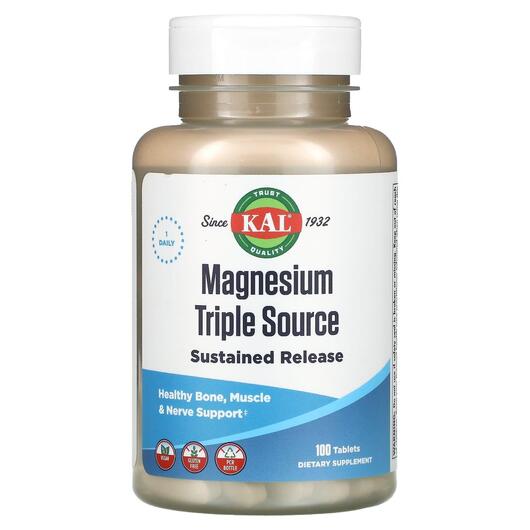 Основне фото товара KAL, Magnesium Triple Source SR 500 mg, Магній, 100 таблеток