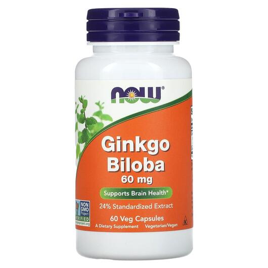 Основне фото товара NOW, Ginkgo Biloba 60 mg, Гінкго Білоба, 60 капсул