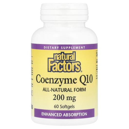 Основне фото товара Natural Factors, Coenzyme Q10 200 mg 60, Убіхінон, 60 капсул