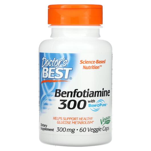 Основне фото товара Doctor's Best, Benfotiamine 300 mg, Бенфотіамін 300 мг, 60 к