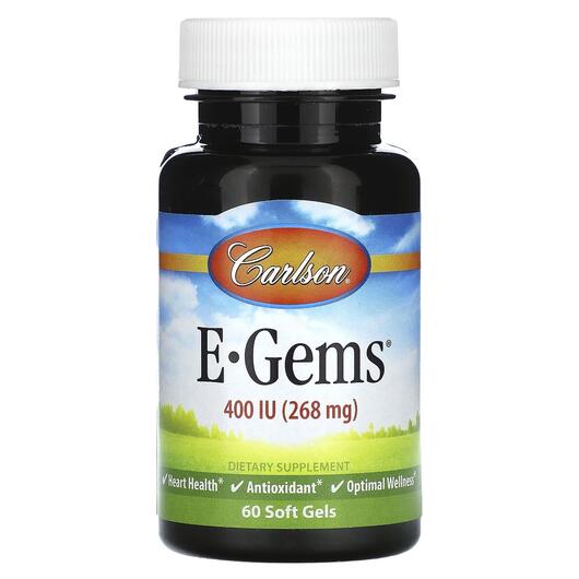 Основне фото товара Carlson, E-Gems 400 IU 268 mg, Вітамін E Токофероли, 60 капсул
