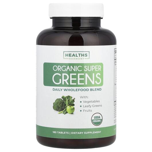 Основне фото товара Healths Harmony, Organic Super Greens, Супергрінс, 180 таблеток