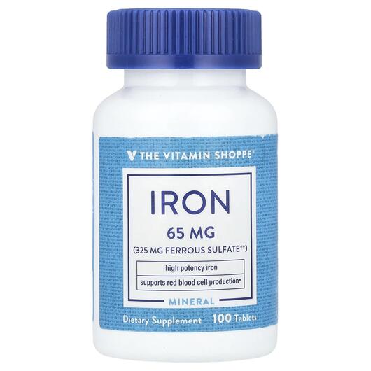 Основне фото товара TheVitaminShoppe, Iron 65 mg, Залізо, 100 таблеток