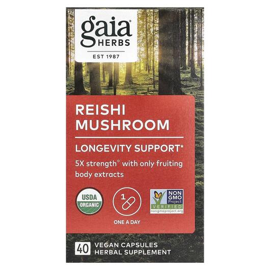 Основне фото товара Gaia Herbs, Reishi Mushroom, Гриб Рейши, 40 капсул