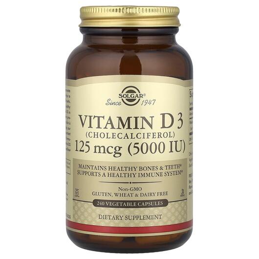 Основне фото товара Solgar, Vitamin D3 5000 IU, Вітамін D3 5000 МО, 240 капсул