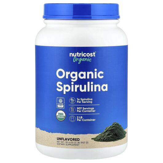 Основне фото товара Nutricost, Organic Spirulina Unflavored, Спіруліна, 907 г