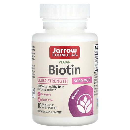Основне фото товара Jarrow Formulas, Biotin 5000 mcg, Біотин 5000 мкг, 100 капсул
