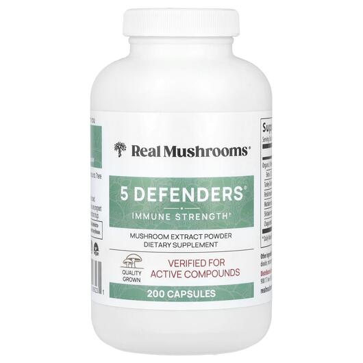 Основне фото товара Real Mushrooms, 5 Defenders Mushroom, Гриби, 200 капсул