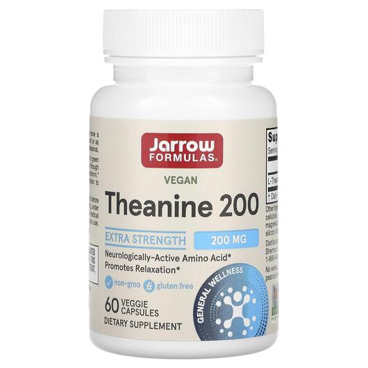 Основне фото товара Jarrow Formulas, Theanine 200, L-Теанін 200 мг, 60 капсул