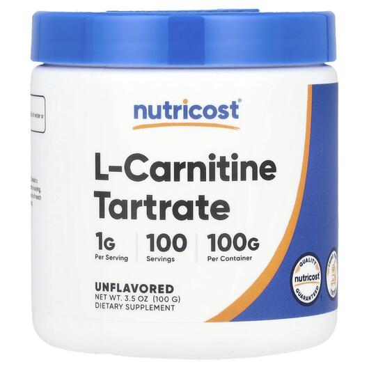 Основне фото товара Nutricost, L-Carnitine Tartrate Unflavored, L-Карнітин, 100 г