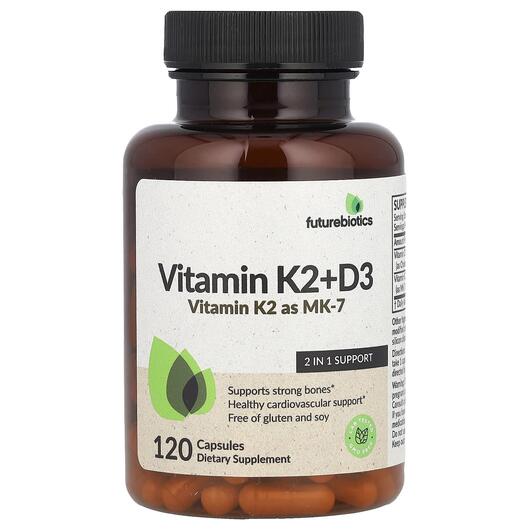 Основне фото товара Vitamin K2 + D3, Вітамін K2 + D3 у вигляді MK-7, 120 капсул