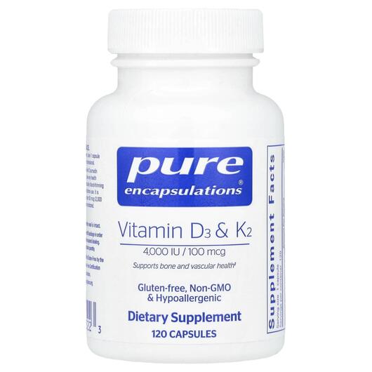 Основне фото товара Pure Encapsulations, Vitamin D3 & K2, Вітаміни D3 K2, 120 кап