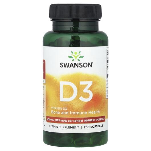 Основне фото товара Swanson, D3 5000 IU, Вітамін D3 5000 МЕ, 250 капсул