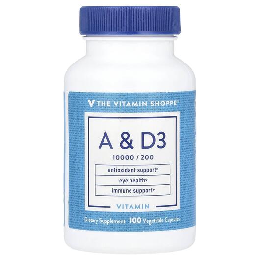 Основне фото товара TheVitaminShoppe, Vitamin A & D3, Вітамін А Ретінол, 100 капс
