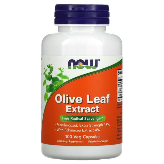 Основне фото товара NOW, Olive Leaf Extract, Екстракт листя оливок, 100 капсул