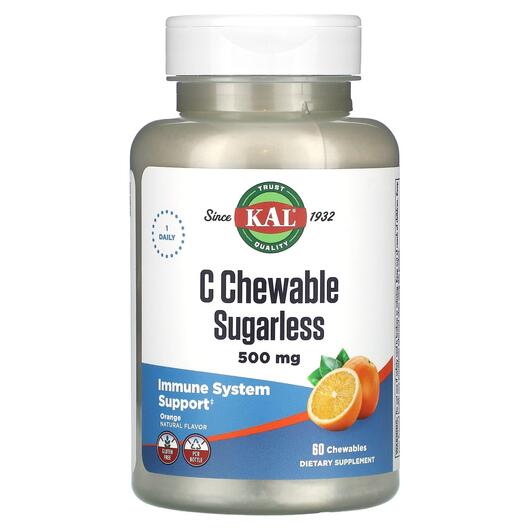 Основне фото товара KAL, C Chewable Sugarless Orange 500 mg, Вітамін C, 60 таблеток